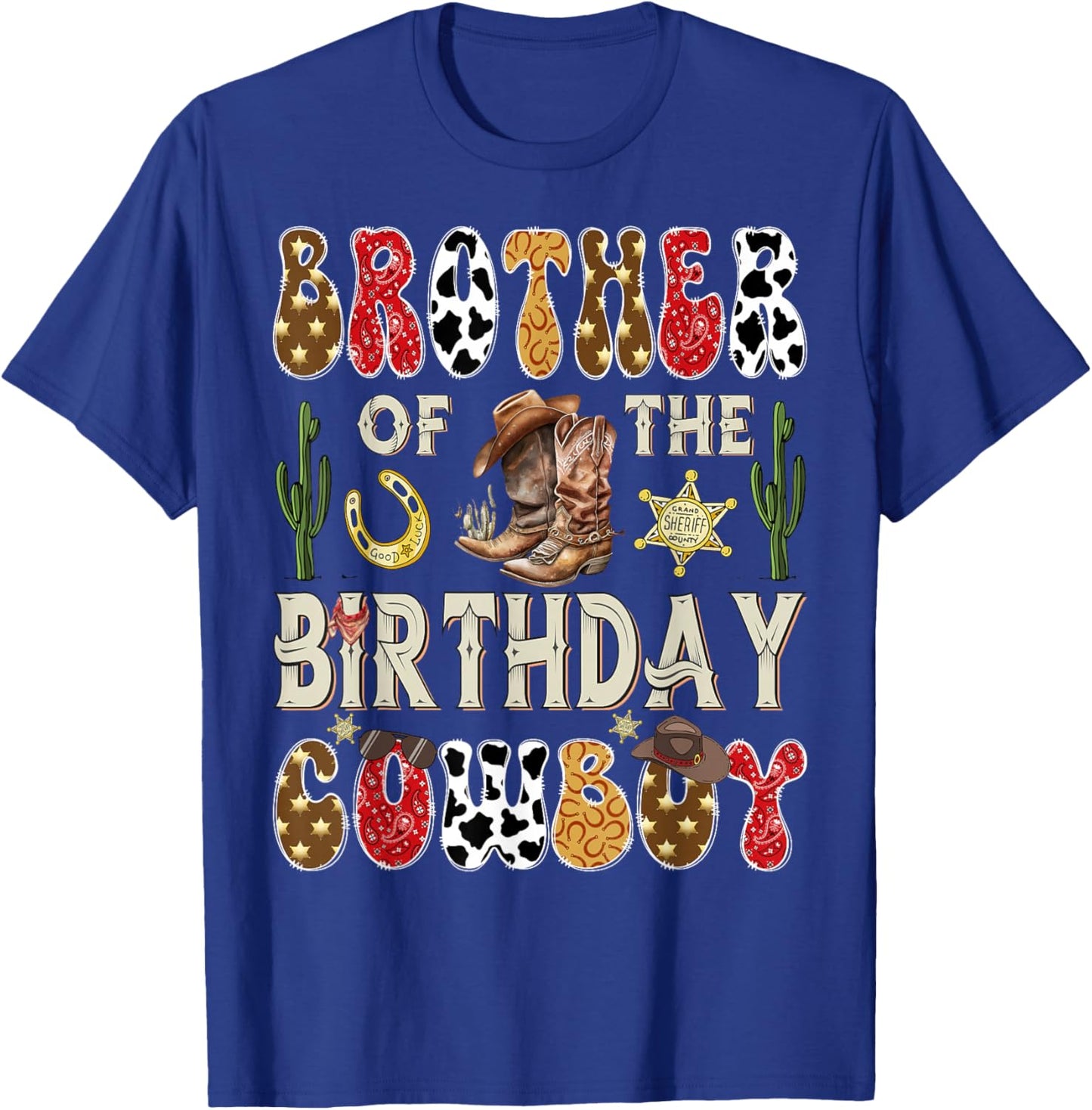 Brother of The Birthday Cowboy Western Groovy Rodeo Brother T-Shirt - T-Shirt | Royal