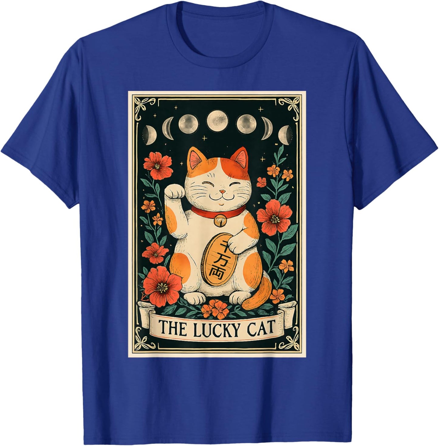 The Lucky Cat Maneki Neko Japanese Tarot Card Witchy Moon T-Shirt - T-Shirt | Royal
