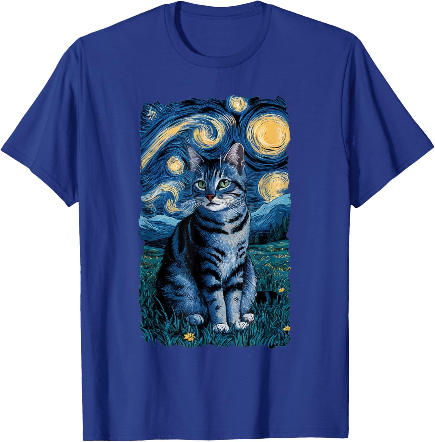 Van Gogh Cat Gifts Tabby Cat Owners Cat Lady Black Men Cat T-Shirt - T-Shirt | Royal