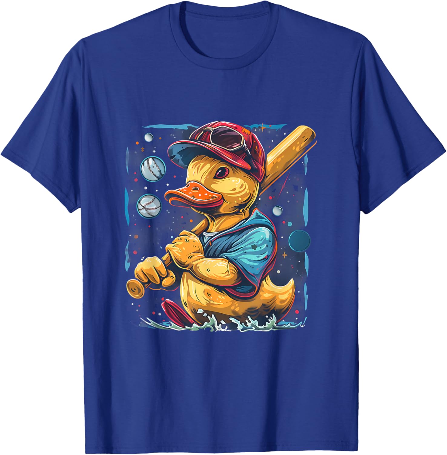 Rubber Duck Baseball Player Space Moon Rubber Duckie T-Shirt - T-Shirt | Royal