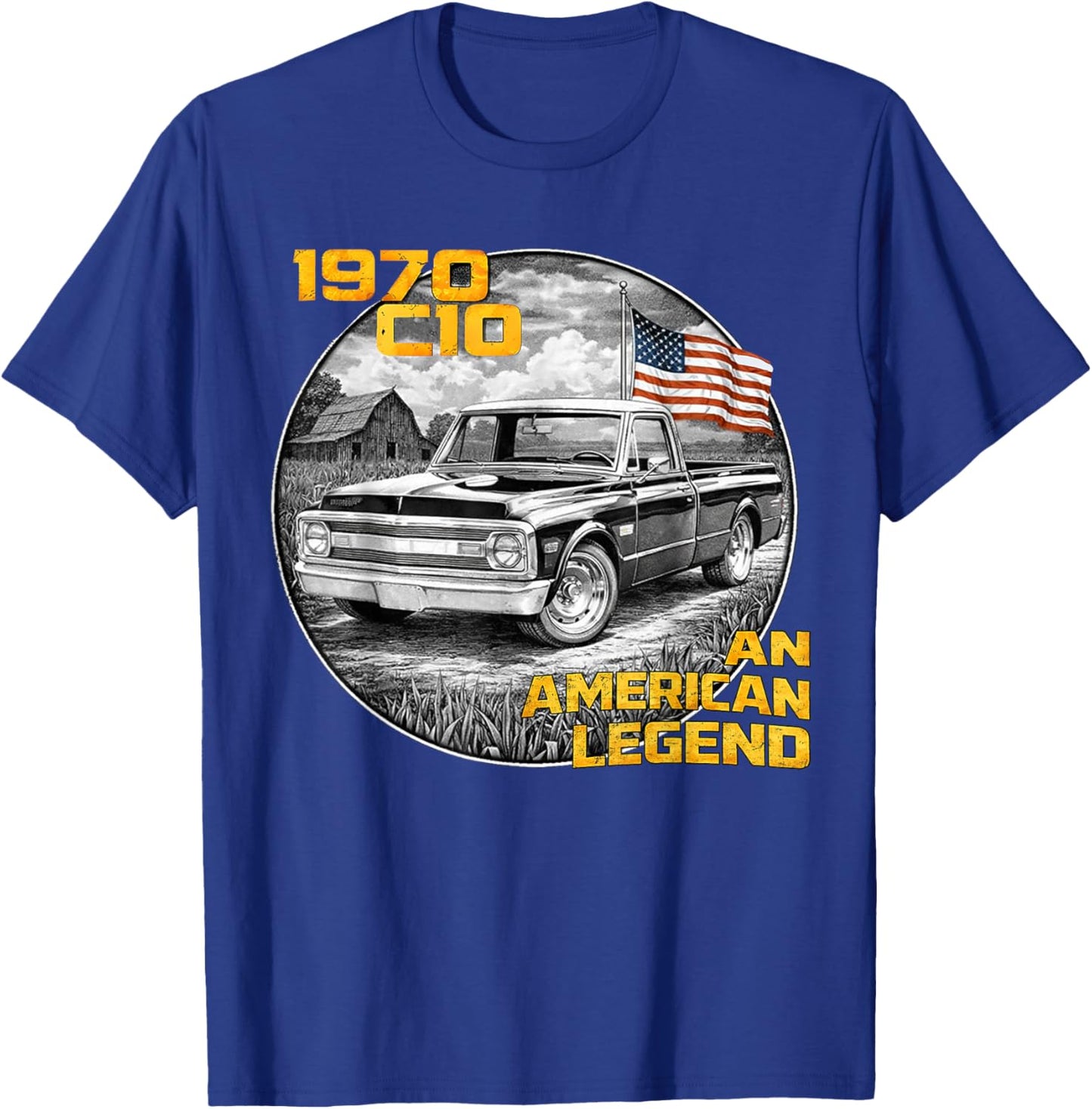 Vintage American Flag 1970 C10 70 Truck Silhouette Classic T-Shirt - T-Shirt | Royal