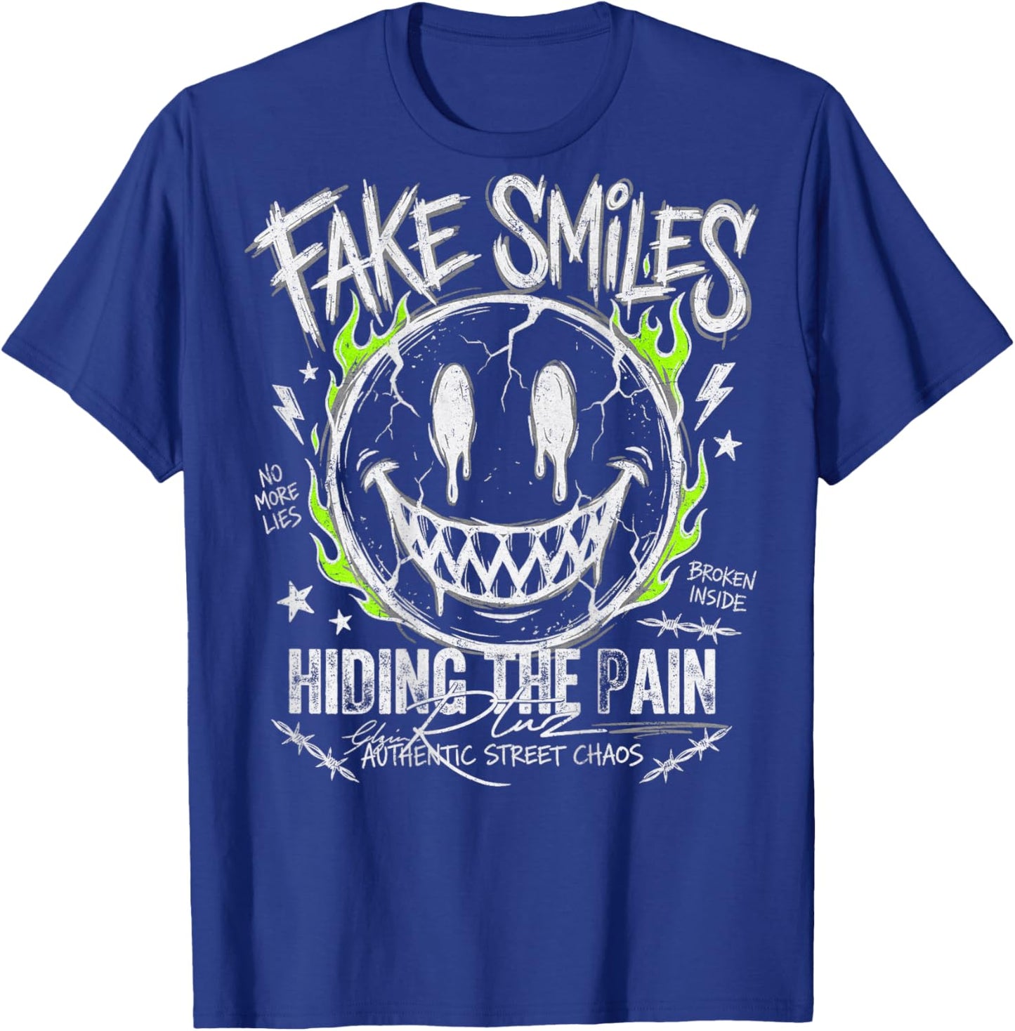 Backprint Streetwear Fashion Women's Men's Retro Smile T-Shirt - T-Shirt | Royal