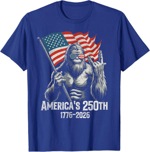 Bigfoot 250th Anniversary American Flag Patriotic 1776 2026 T-Shirt - T-Shirt | Royal