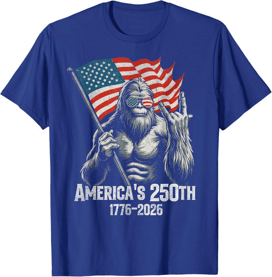 Bigfoot 250th Anniversary American Flag Patriotic 1776 2026 T-Shirt - T-Shirt | Royal