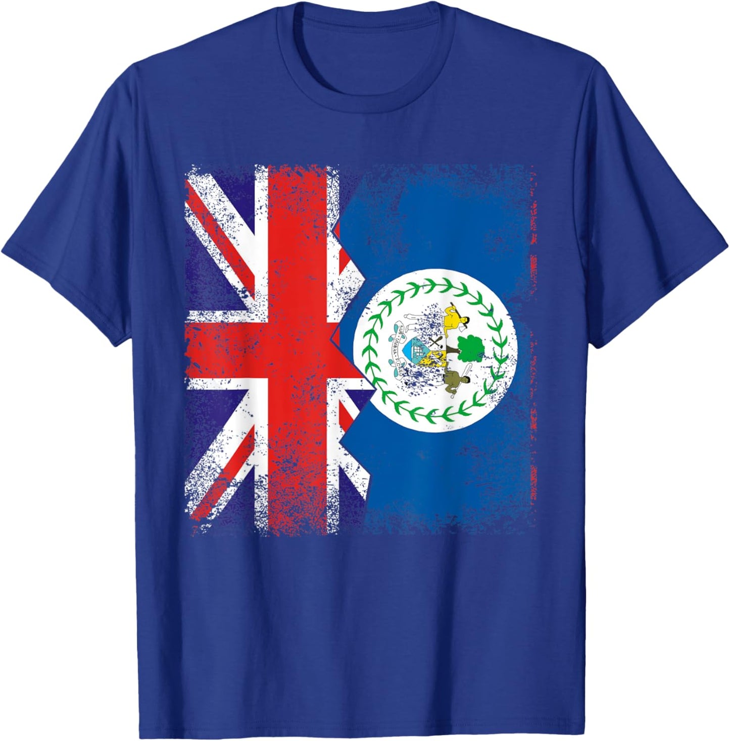 Belizean Roots | Half British Flags | UK Belize Vintage T-Shirt - T-Shirt | Royal