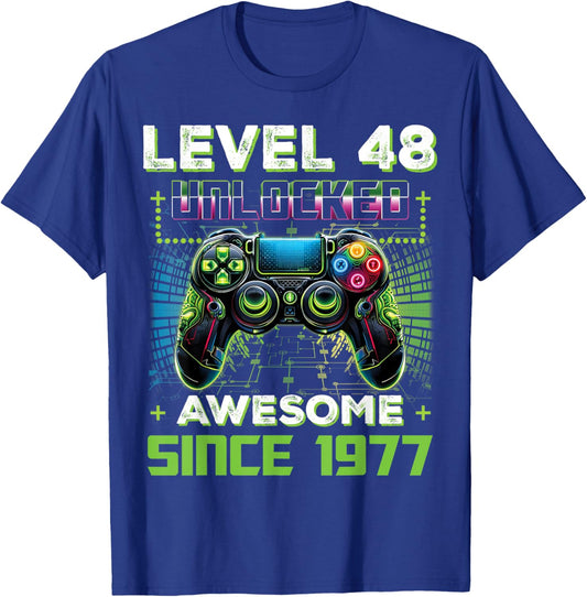 Level 48 Unlocked Video Game Controller 48th Birthday Gamer T-Shirt - T-Shirt | Royal