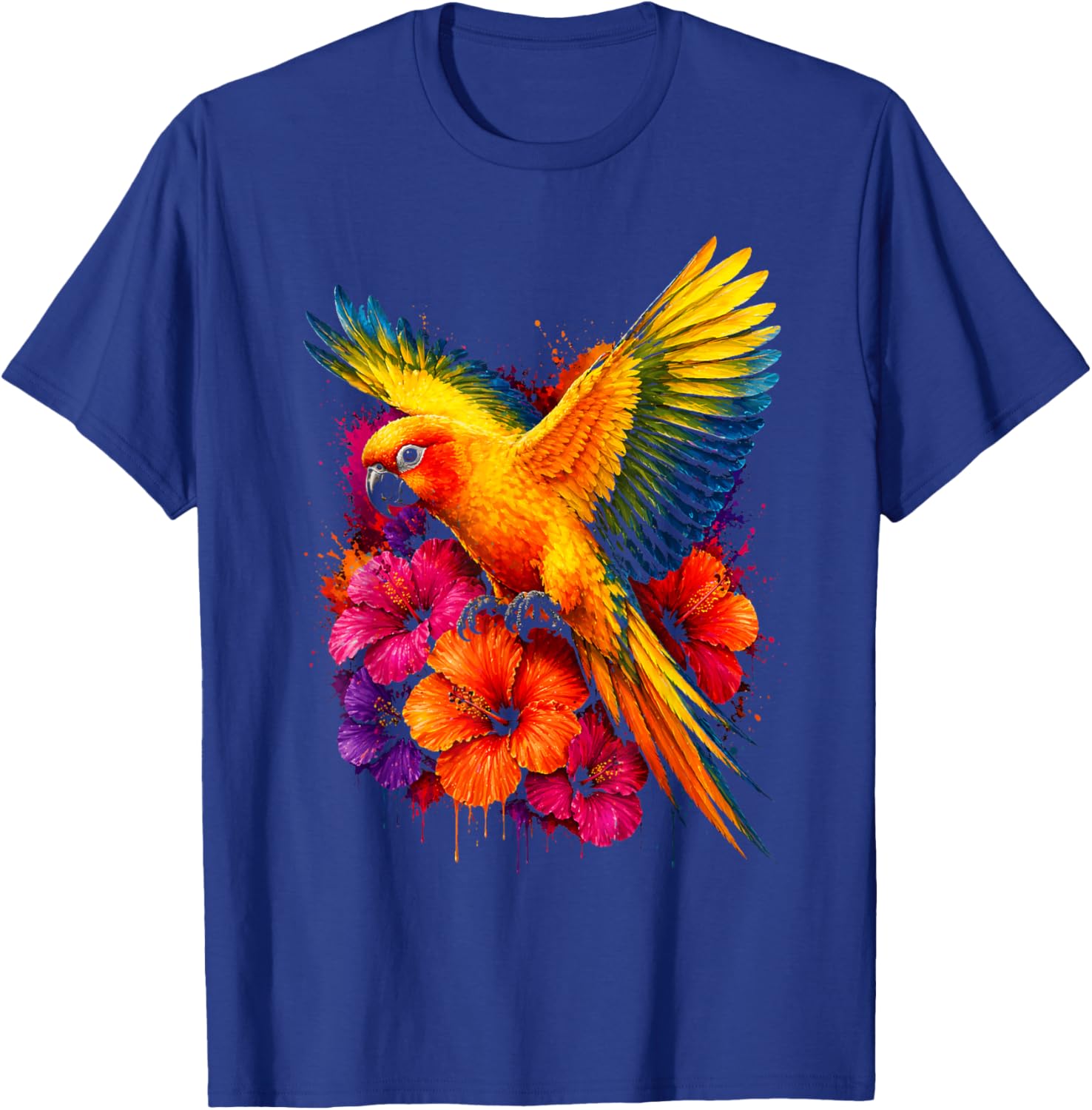 Aquarelle Floral Soleil Conure Hibiscus Fleurs Amoureux des Oiseaux T-Shirt - T-Shirt | Royal