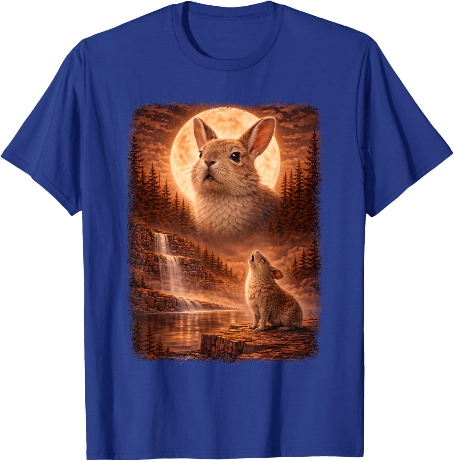 Bunny Howling at Moon Vintage Funny Mystic T-Shirt - T-Shirt | Royal