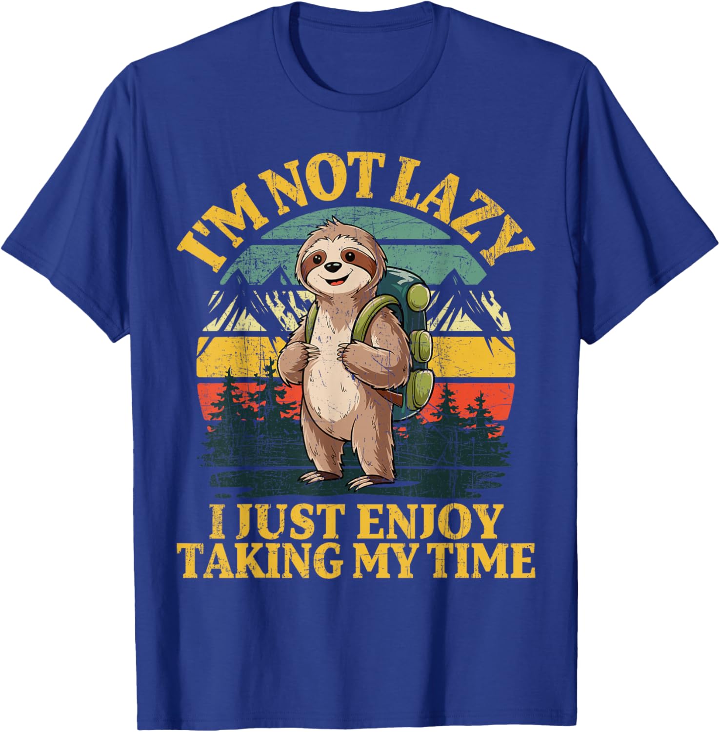 Funny Sloth Hiking Lazy Hiker Outdoors T-Shirt - T-Shirt | Royal