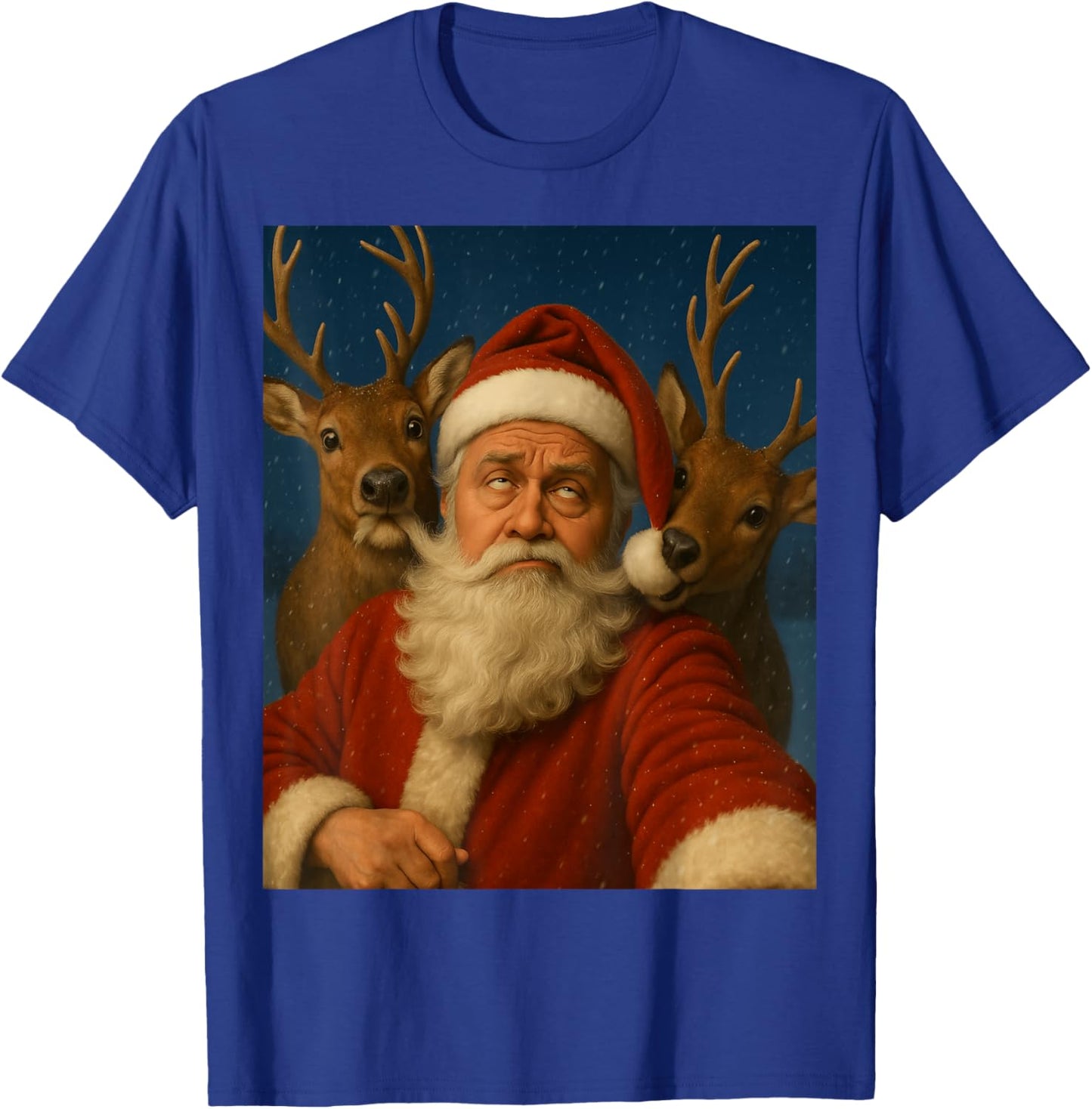 Santa Selfie with Reindeer Men Women Kids Funny Christmas T-Shirt - T-Shirt | Royal