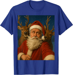 Santa Selfie with Reindeer Men Women Kids Funny Christmas T-Shirt - T-Shirt | Royal