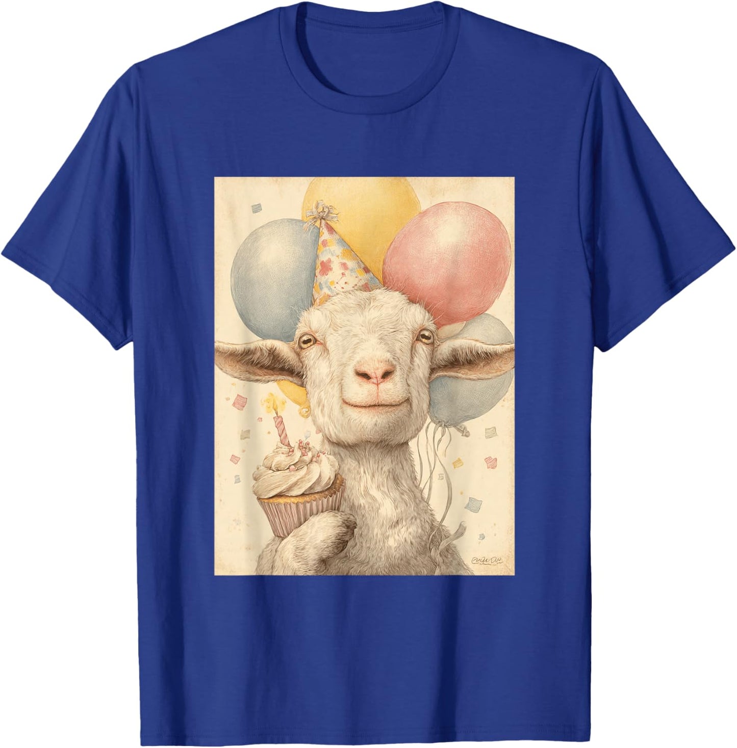 Goat Retro Art Print Birthday Party Balloons & Cupcake T-Shirt - T-Shirt | Royal