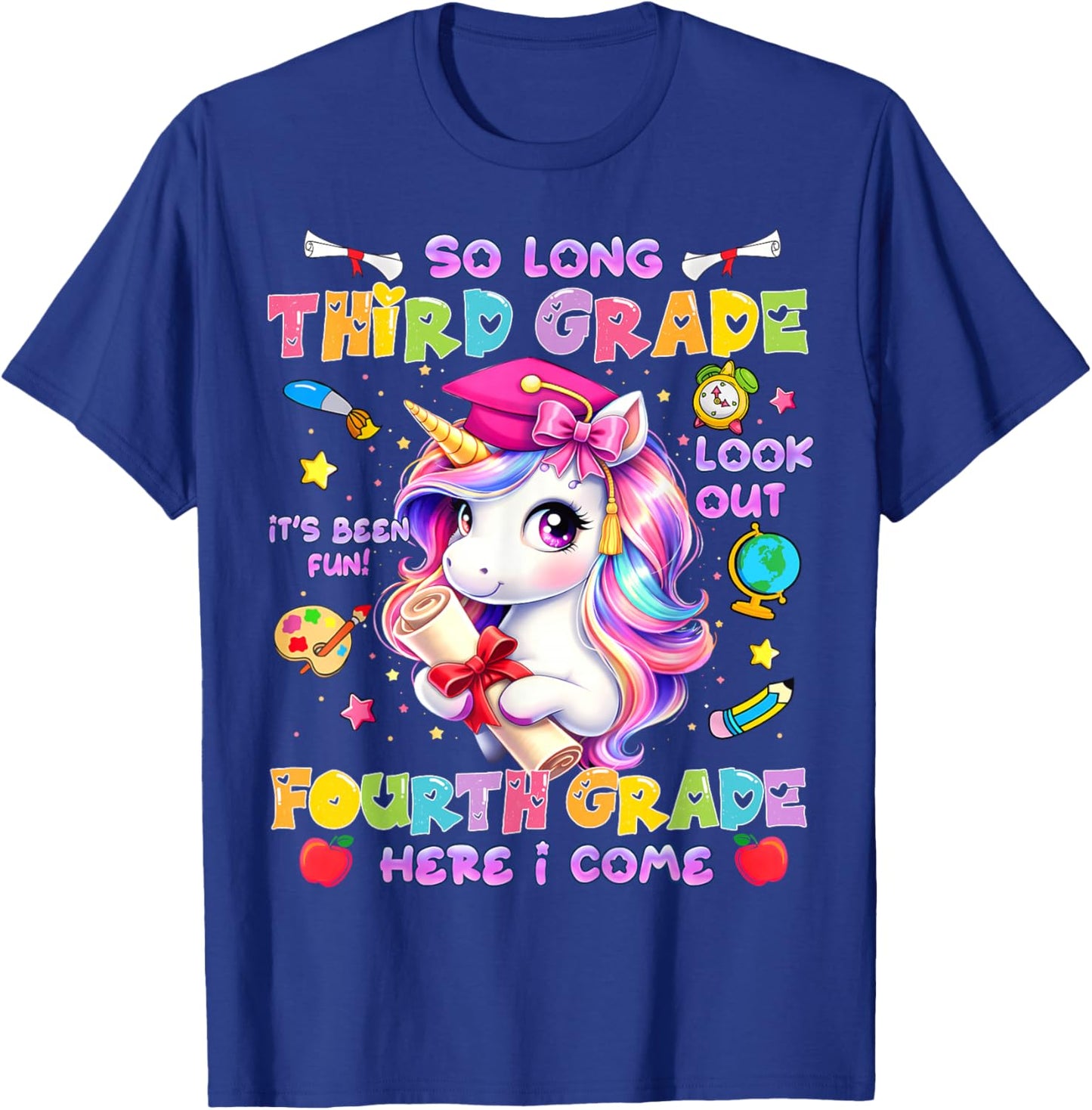 So Long 3rd Grade Look Out 4th Grade Unicorn Last Day School T-Shirt - T-Shirt | Royal