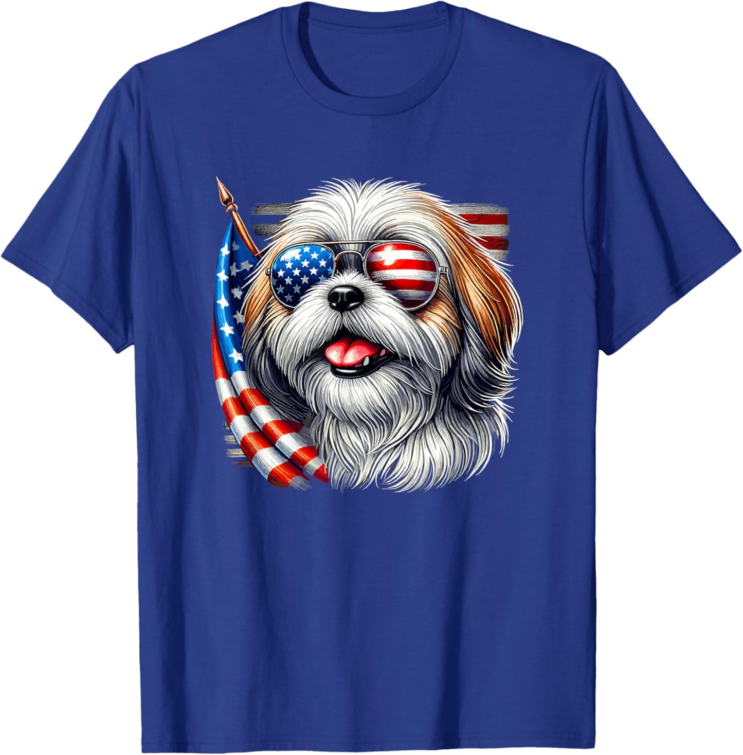 American USA Flag Shih Tzu Shih Tzus 4th Of July Patriotic T-Shirt - T-Shirt | Royal