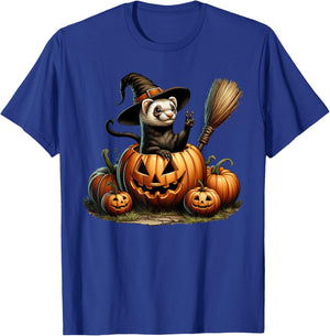 Funny Ferret Witch Pumpkin Halloween Kids T-Shirt - T-Shirt | Royal