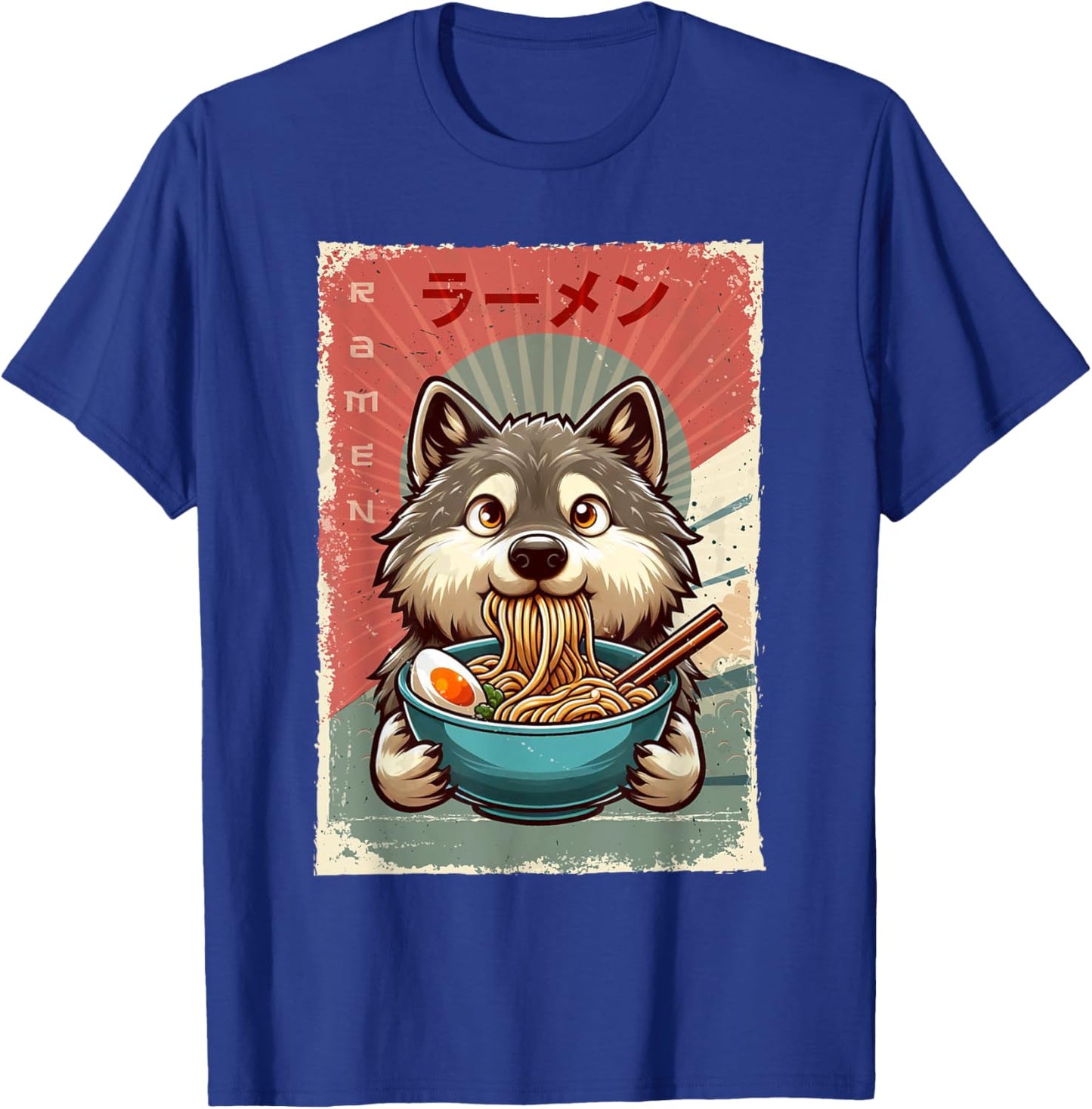 Wolf Eating Ramen Japanese Noodles Soup T-Shirt - T-Shirt | Royal