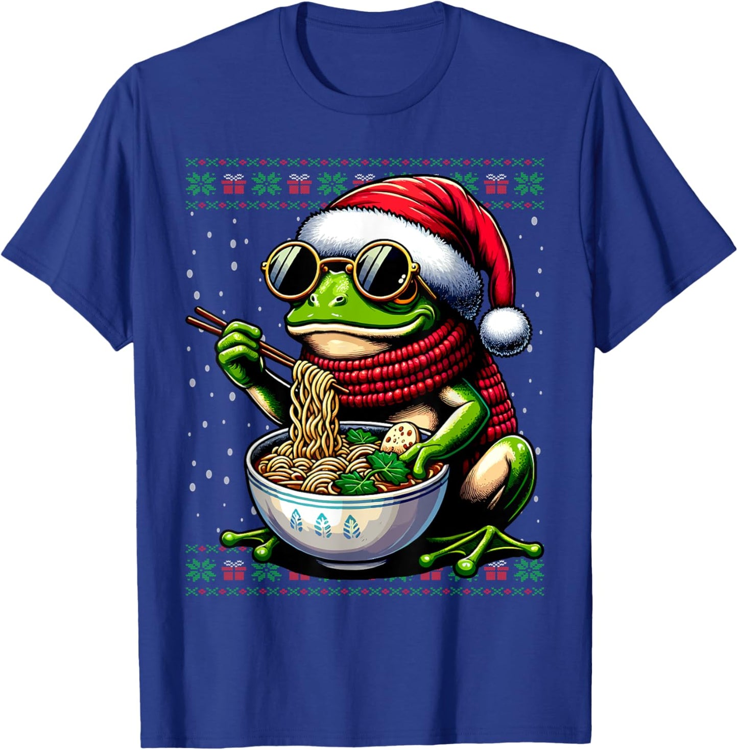 Christmas Frog Eating Ramen Ugly Christmas Sweater T-Shirt - T-Shirt | Royal