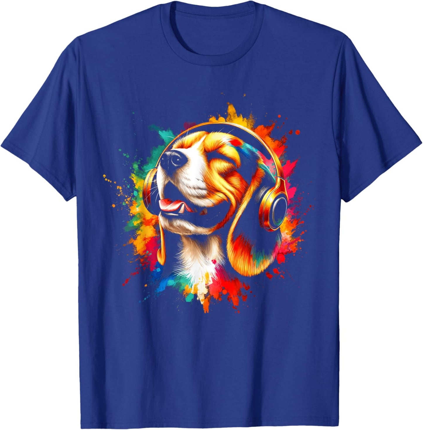 Cool Beagle Dog Headphone Music Art Christmas Men Women Kids T-Shirt - T-Shirt | Royal
