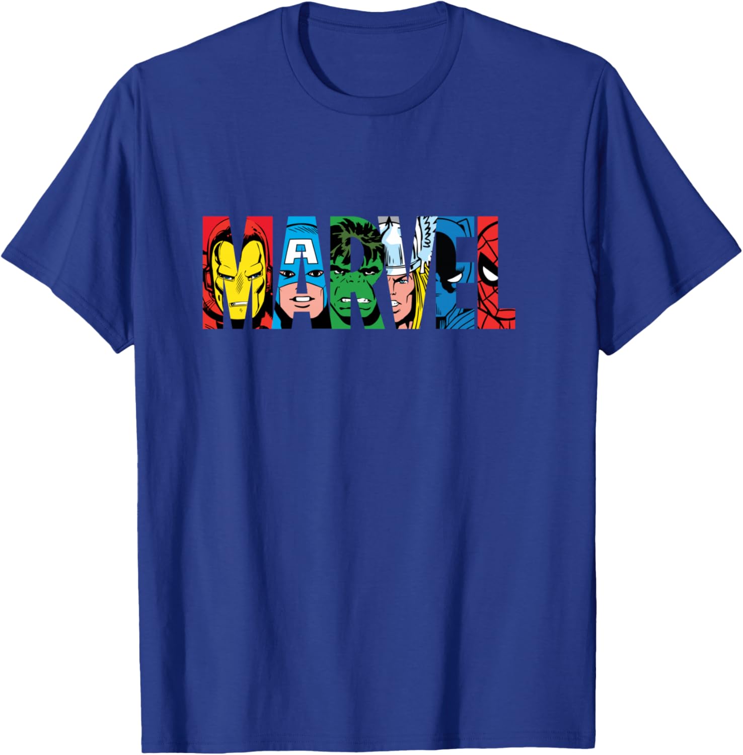 Marvel Classic Avengers & Spider-Man Retro Comic Art Logo T-Shirt - T-Shirt | Royal