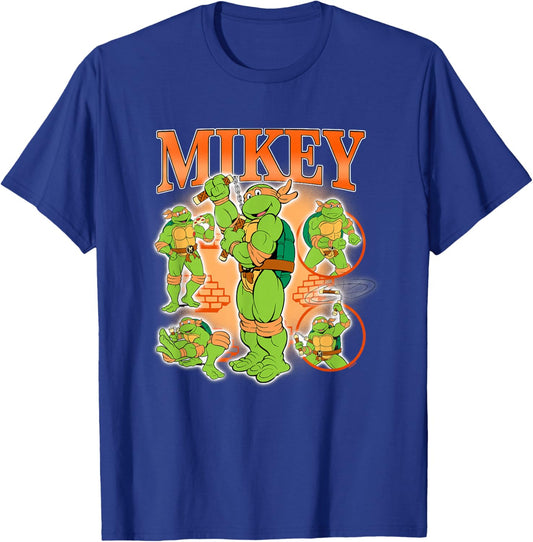 Teenage Mutant Ninja Turtles Mikey 90's Retro Collage Logo T-Shirt - T-Shirt | Royal