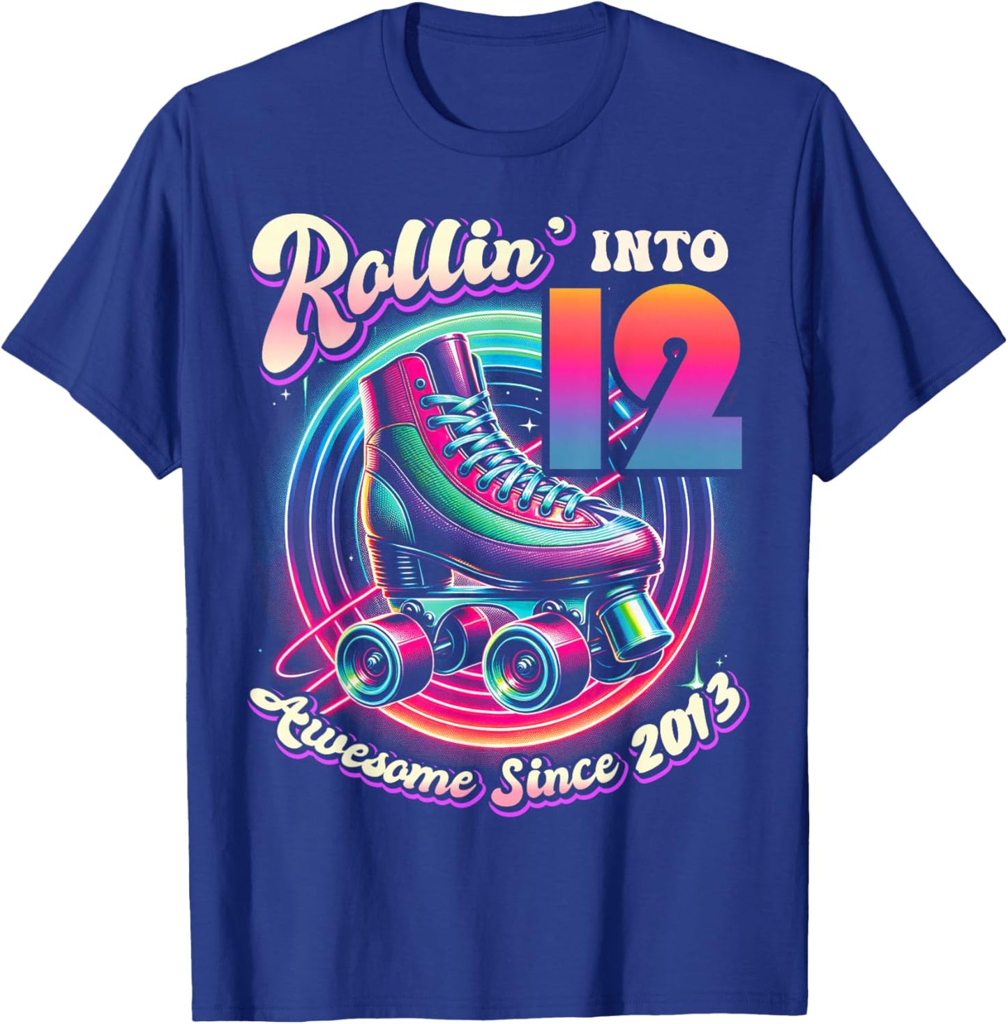 Birthday Roller Skating 12th Girl Rollin into 12 Skate Party T-Shirt - T-Shirt | Royal