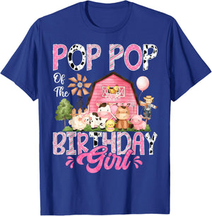 Pop Pop Of The Birthday Girl Pink Farm Cow First Birthday T-Shirt - T-Shirt | Royal