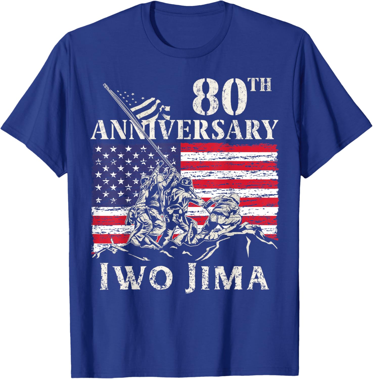 Iwo Jima WW2 Military Patriotic Support Our Troops 80th Anniversary Iwo Jima 1945-2025 WWII Veteran USA Flag -Adults Black Small Short Sleeve T-Shirt - T-Shirt | Royal