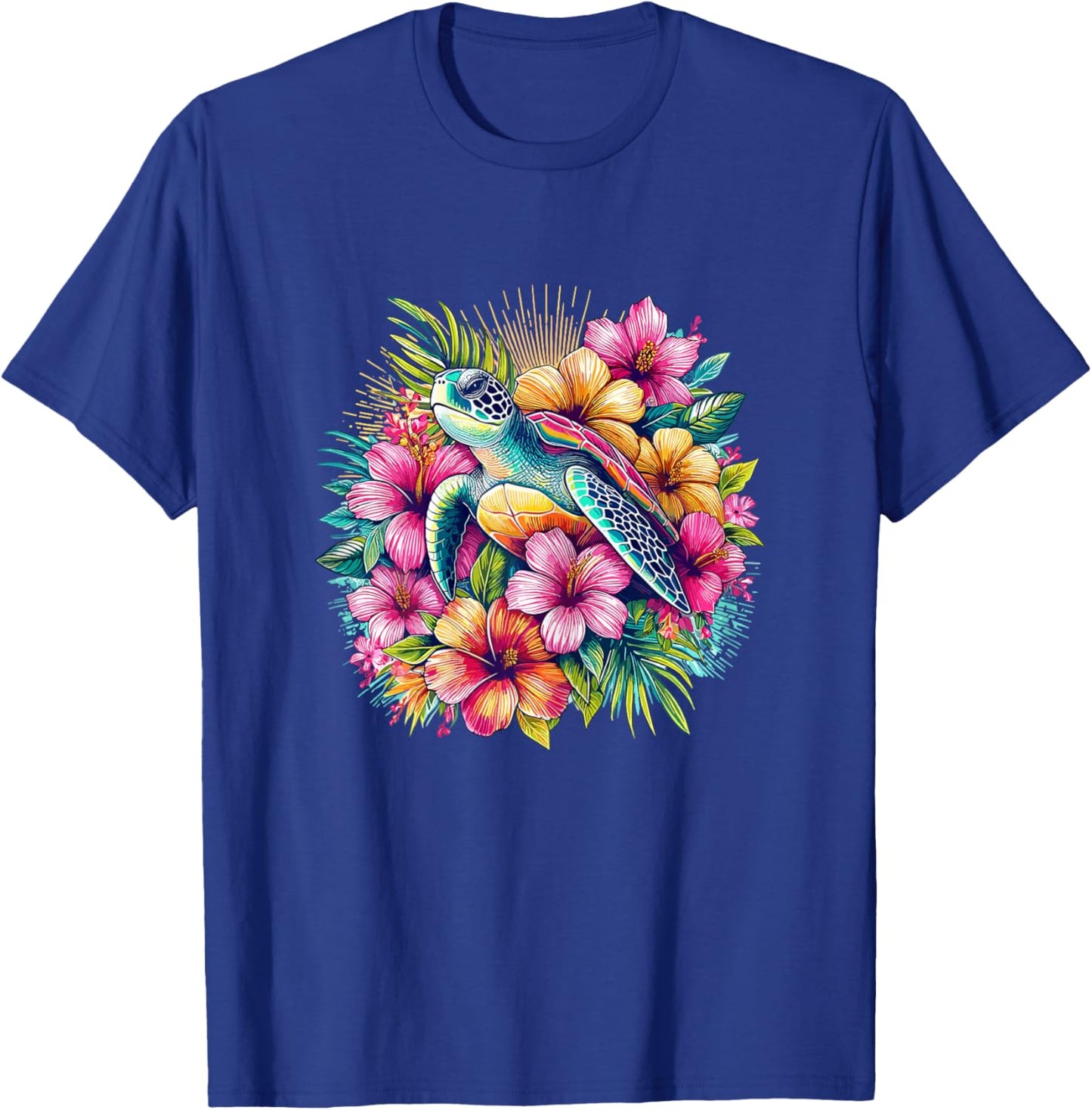 Sea Turtle Hawaiian Flowers Hawaii T-Shirt - T-Shirt | Royal