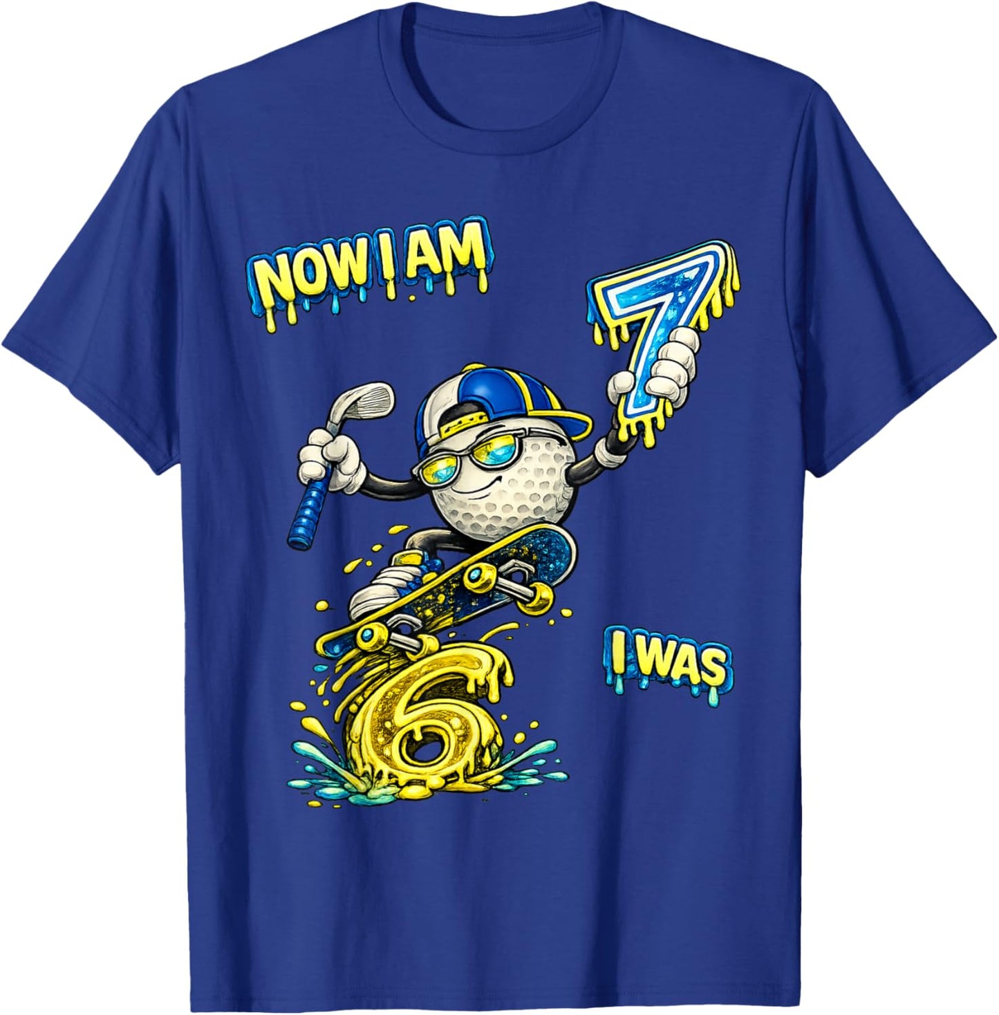I was 6 Now I'm Six 7 Seven Years Brainrot Golf Birthday T-Shirt - T-Shirt | Royal