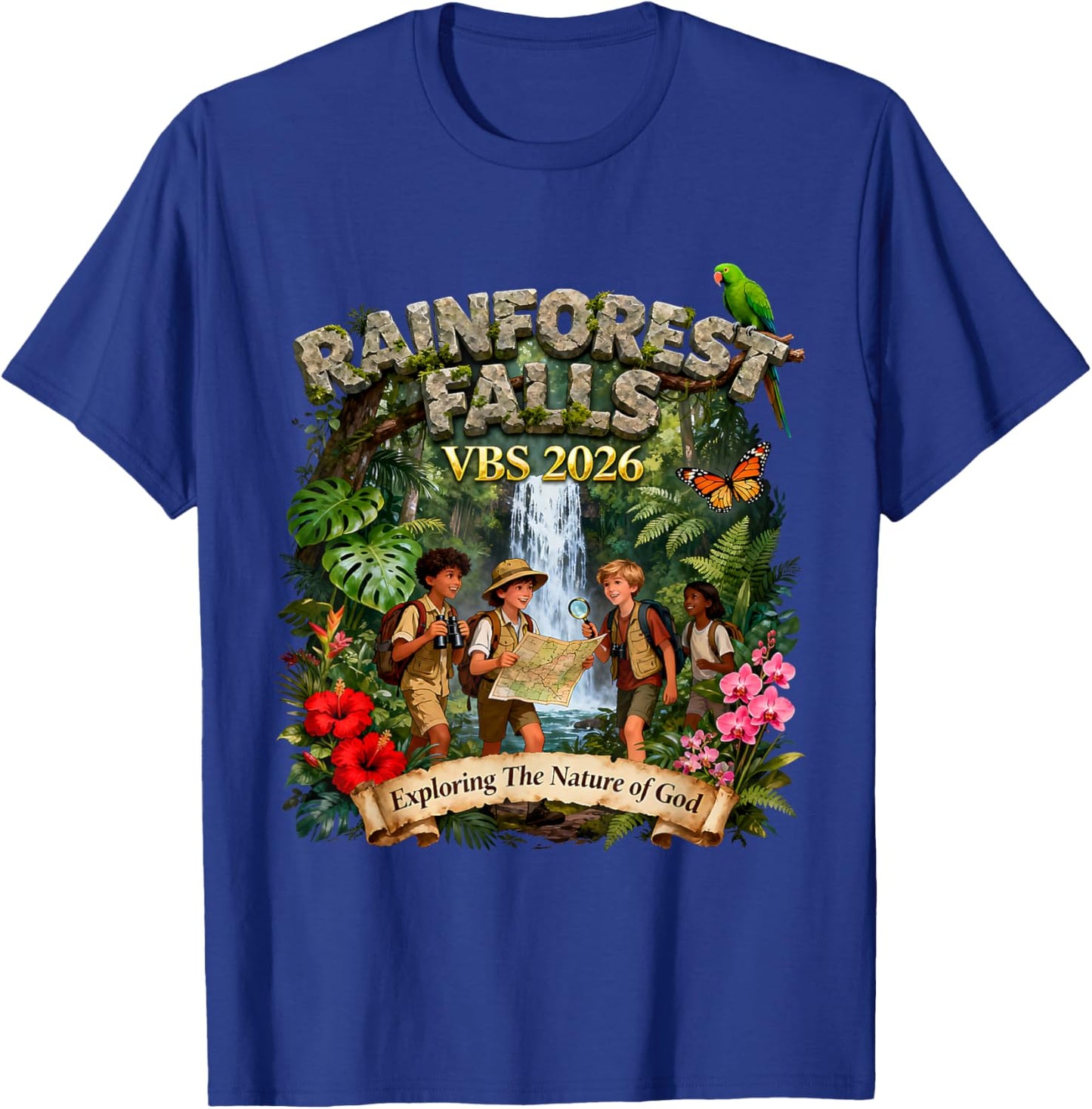 Kids Rainforest Falls VBS 2026 Jungle Explorer Youth Group T-Shirt - T-Shirt | Royal