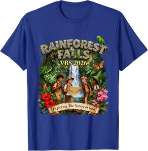 Kids Rainforest Falls VBS 2026 Jungle Explorer Youth Group T-Shirt - T-Shirt | Royal