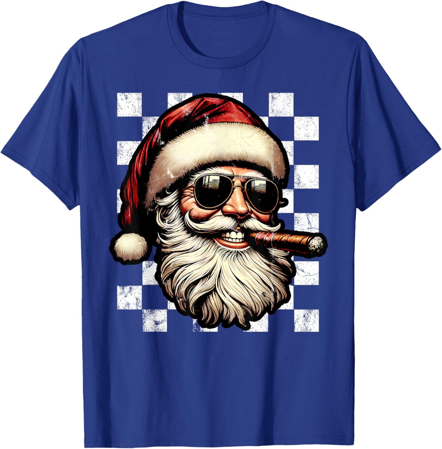 Santa Claus Is Smoking Cigar With Sunglass Smoker Christmas T-Shirt - T-Shirt | Royal