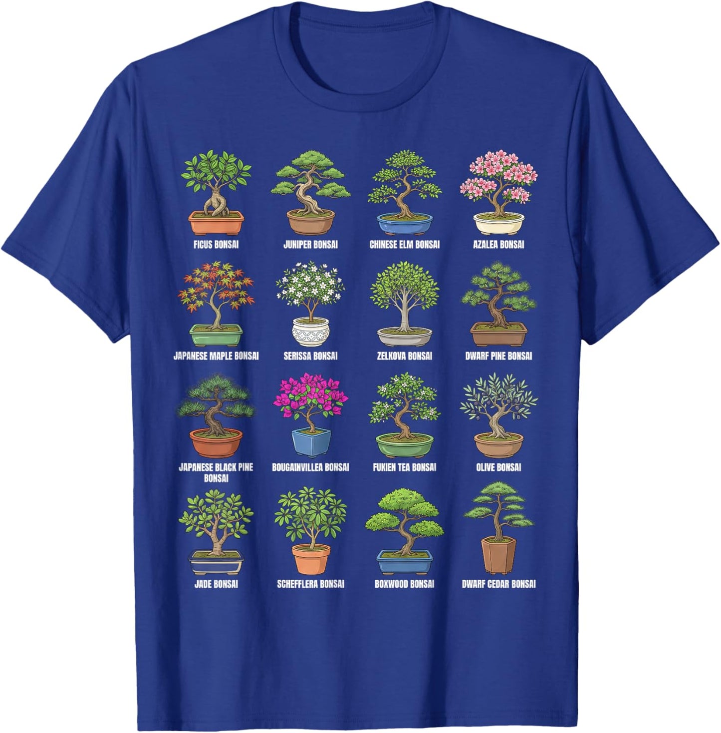 Bonsai Tree Types Botanical Chart in Plant Pots T-Shirt - T-Shirt | Royal