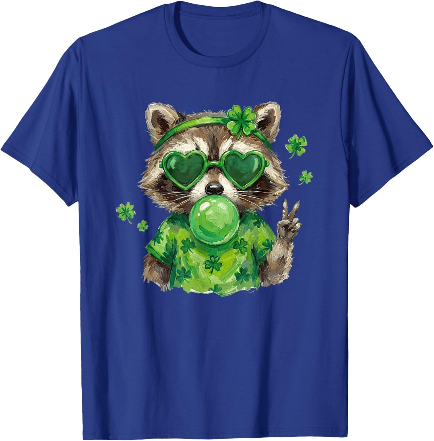 St Patricks Day Raccoon Blowing Bubblegum Shamrock Women Kid T-Shirt - T-Shirt | Royal