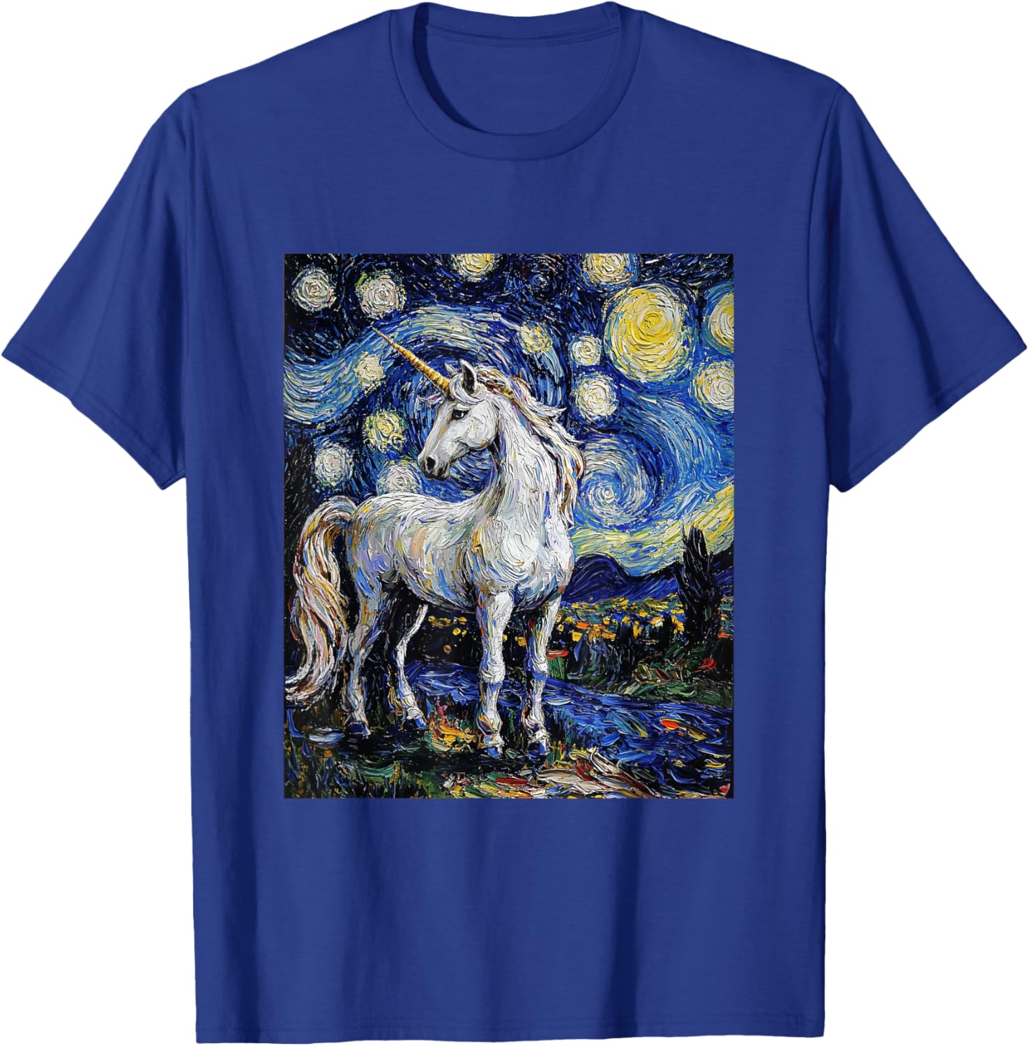 Cute Unicorn - Van Gogh Style - Starry Night T-Shirt - T-Shirt | Royal
