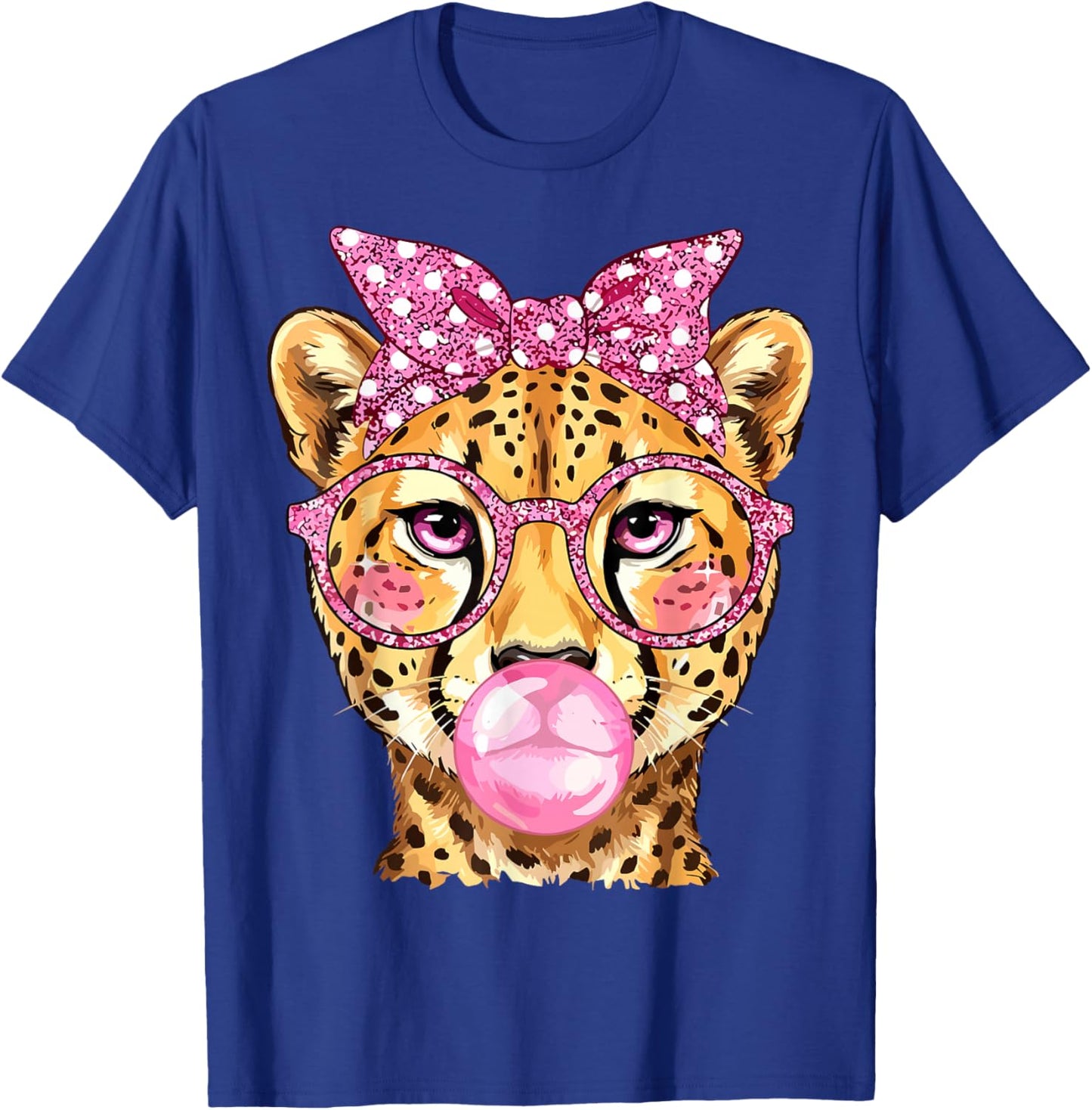 Cheetah with Glasses Bubblegum and Pink Bow T-Shirt - T-Shirt | Royal
