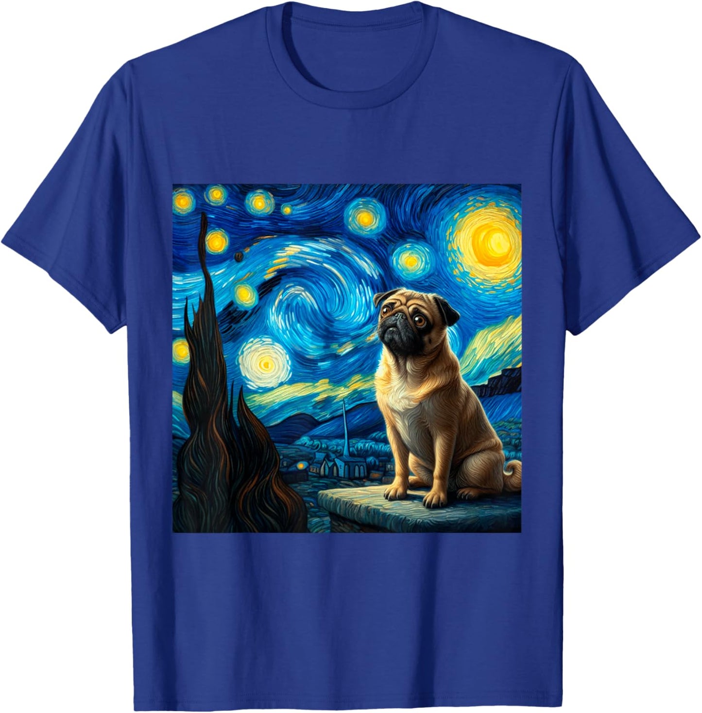 pug Vincent van Gogh Starry Night T-Shirt - T-Shirt | Royal