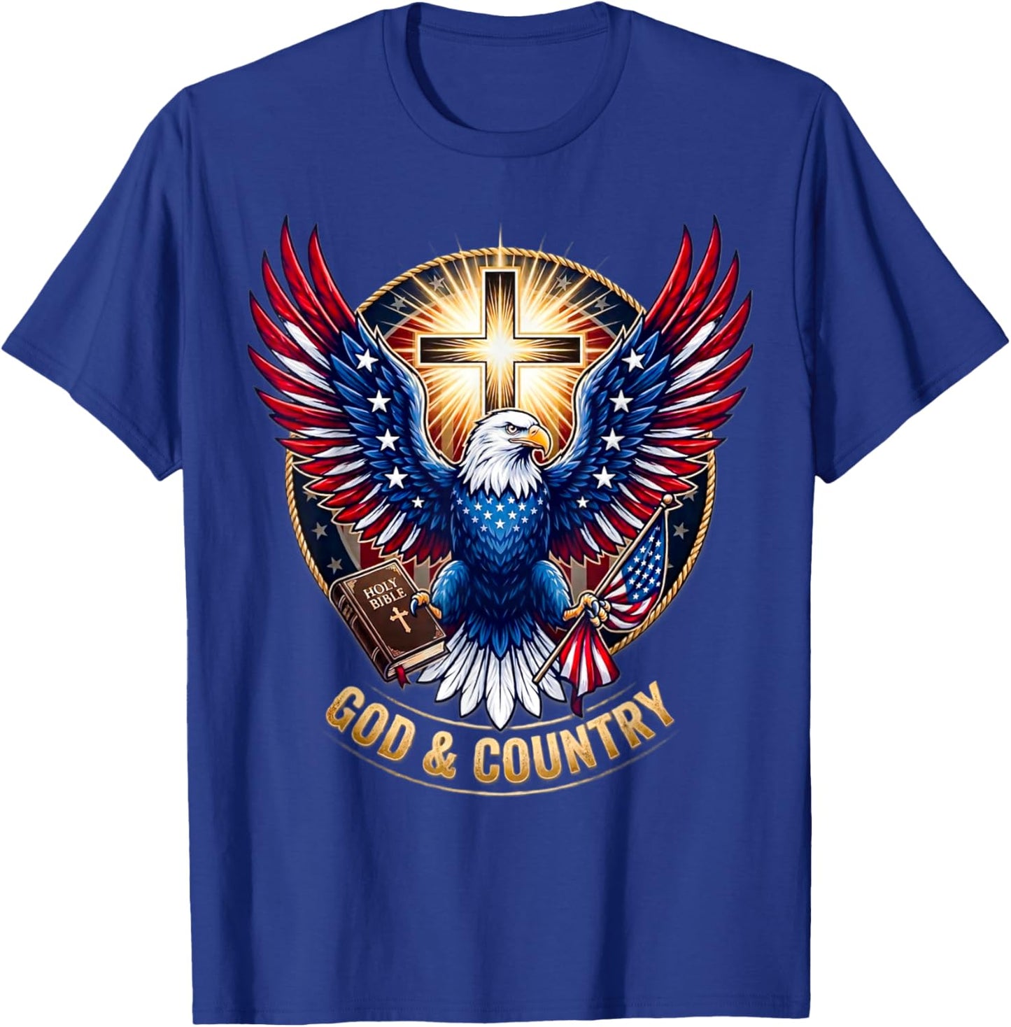 Patriotic Christian Eagle USA Faith God & Country America T-Shirt - T-Shirt | Royal