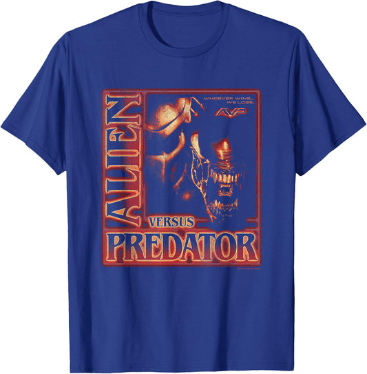 Alien Vs Predator Whoever Wins We Lose Vintage Chest Poster T-Shirt - T-Shirt | Royal
