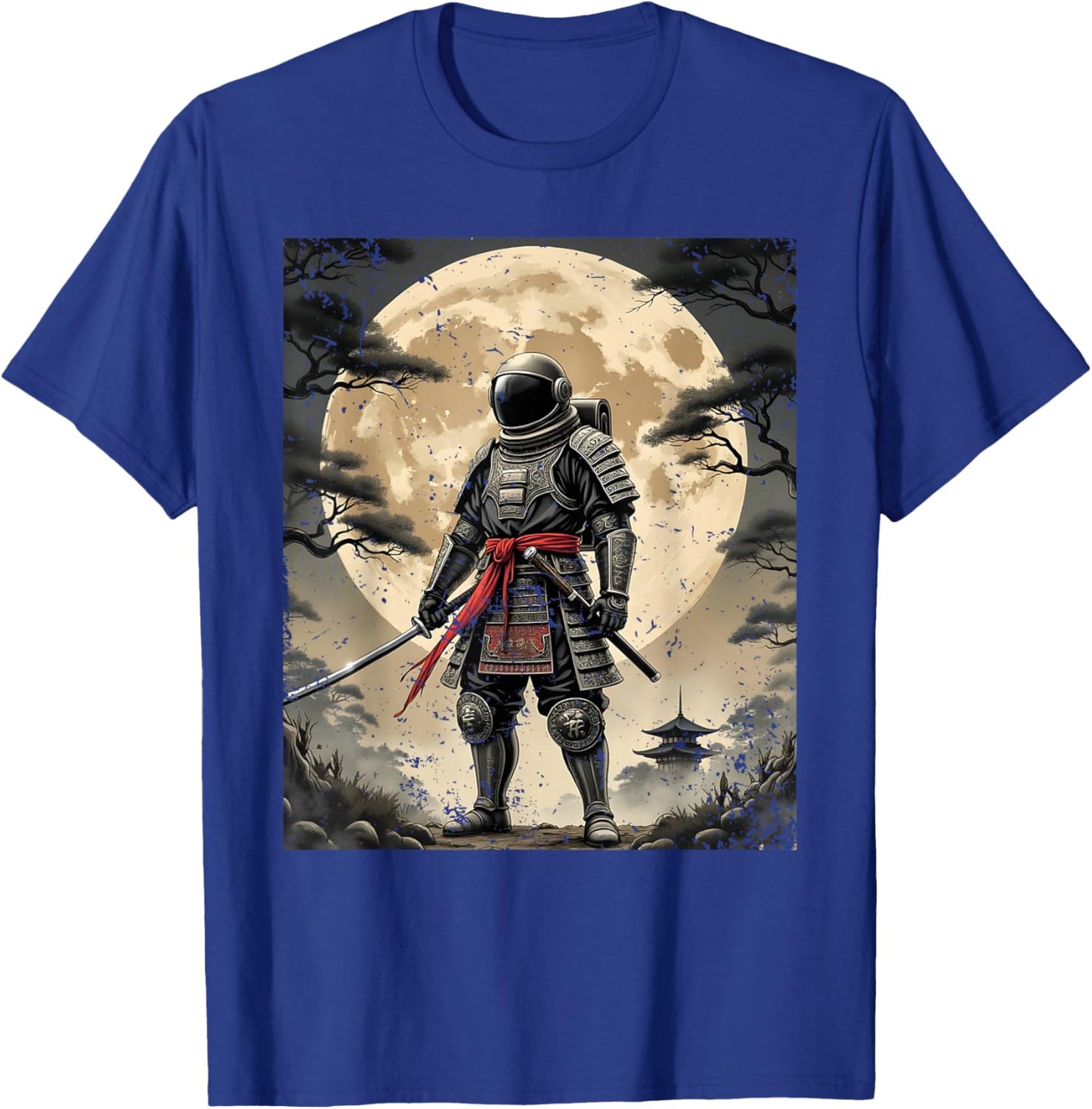 Samurai Astronaut Japanese Moon Vintage Graphic Ukiyo-e Art T-Shirt - T-Shirt | Royal