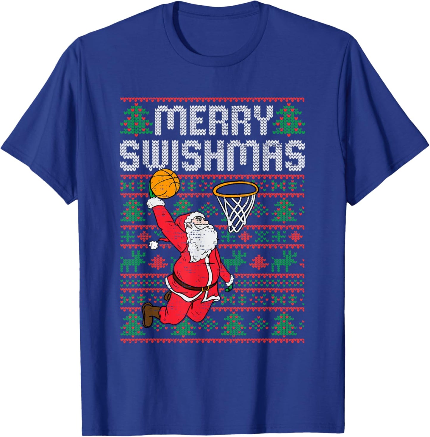 Basketball Ugly Christmas Xmas Santa Sports Men Boys Kids T-Shirt - T-Shirt | Royal