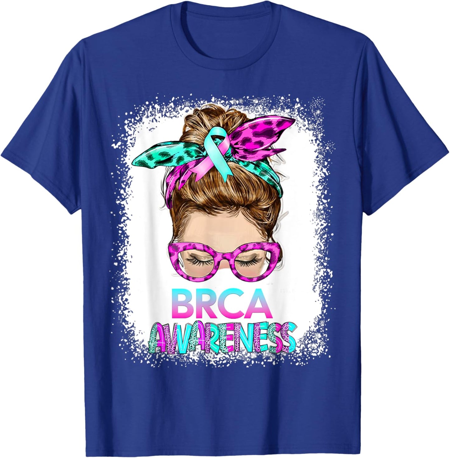 BRCA Messy Bun, pink-teal Mastectomy Breast Cancer Awareness T-Shirt - T-Shirt | Royal