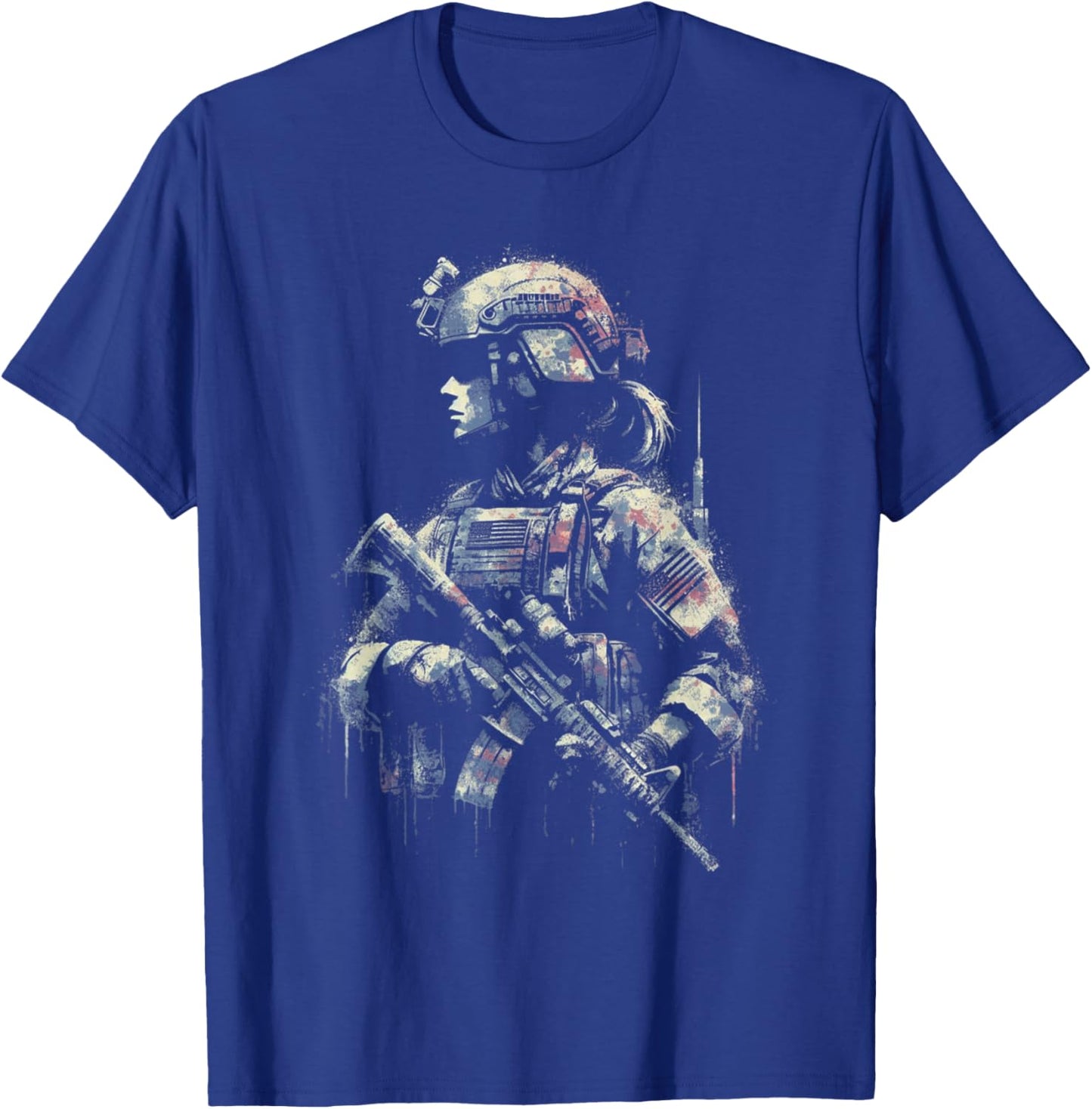 Female Soldier American Flag - Patriotic USA Veteran T-Shirt - T-Shirt | Royal