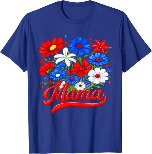 4th of July Floral Mama Patriotic Flowers Women Grandma T-Shirt - T-Shirt | Royal