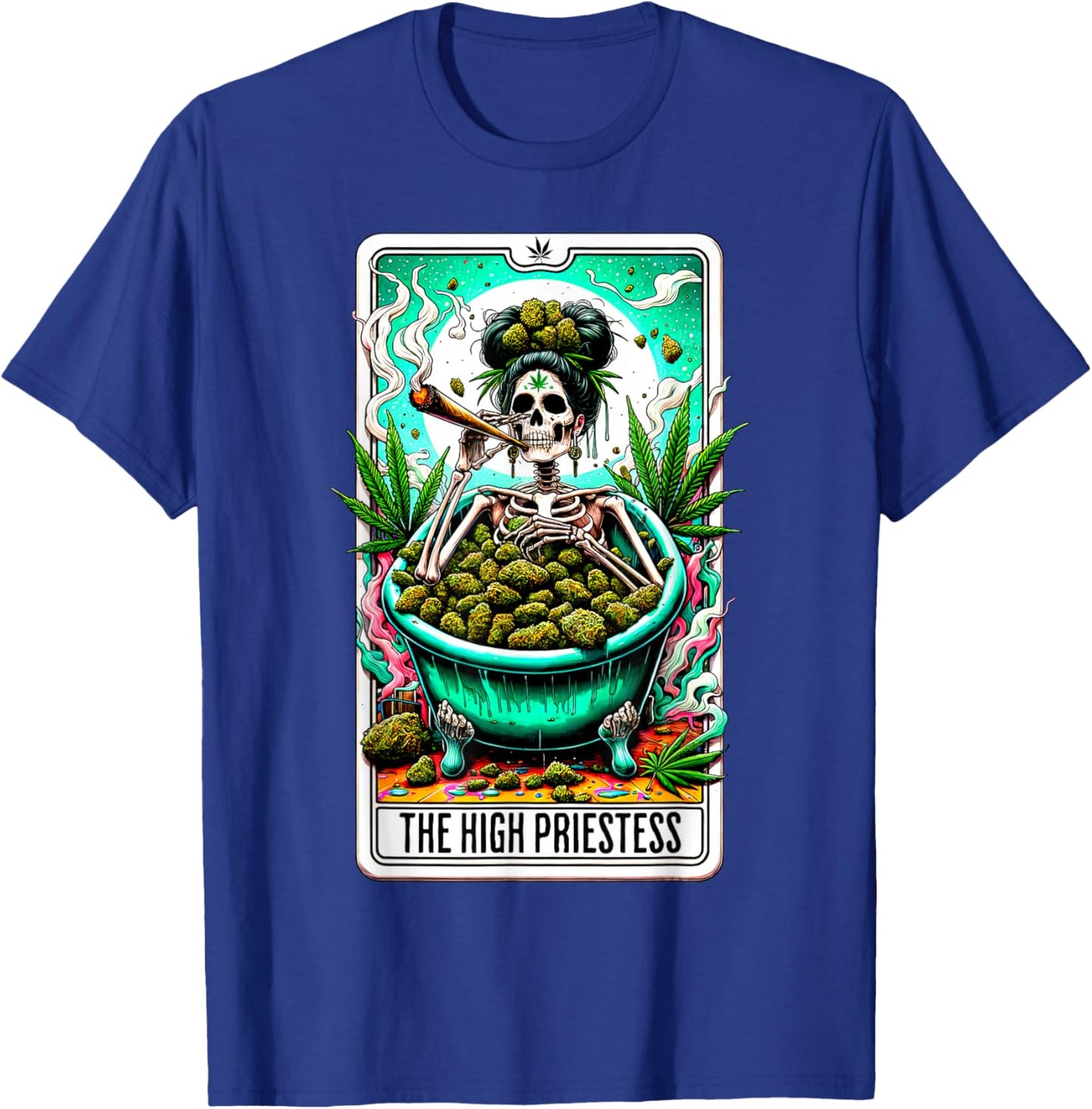 High Priestess Tarot Card 420 Cannabis Witchy Skeleton Weed T-Shirt - T-Shirt | Royal