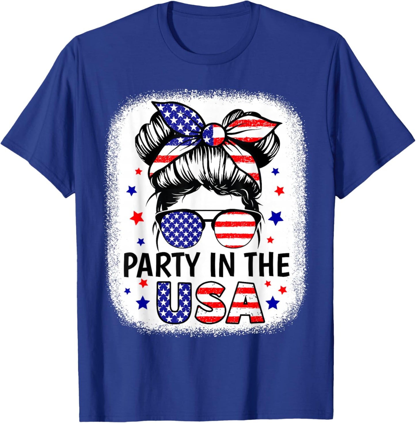 Party In USA Girls 4th of July Shirt Daughter Messy Bun USA T-Shirt - T-Shirt | Royal