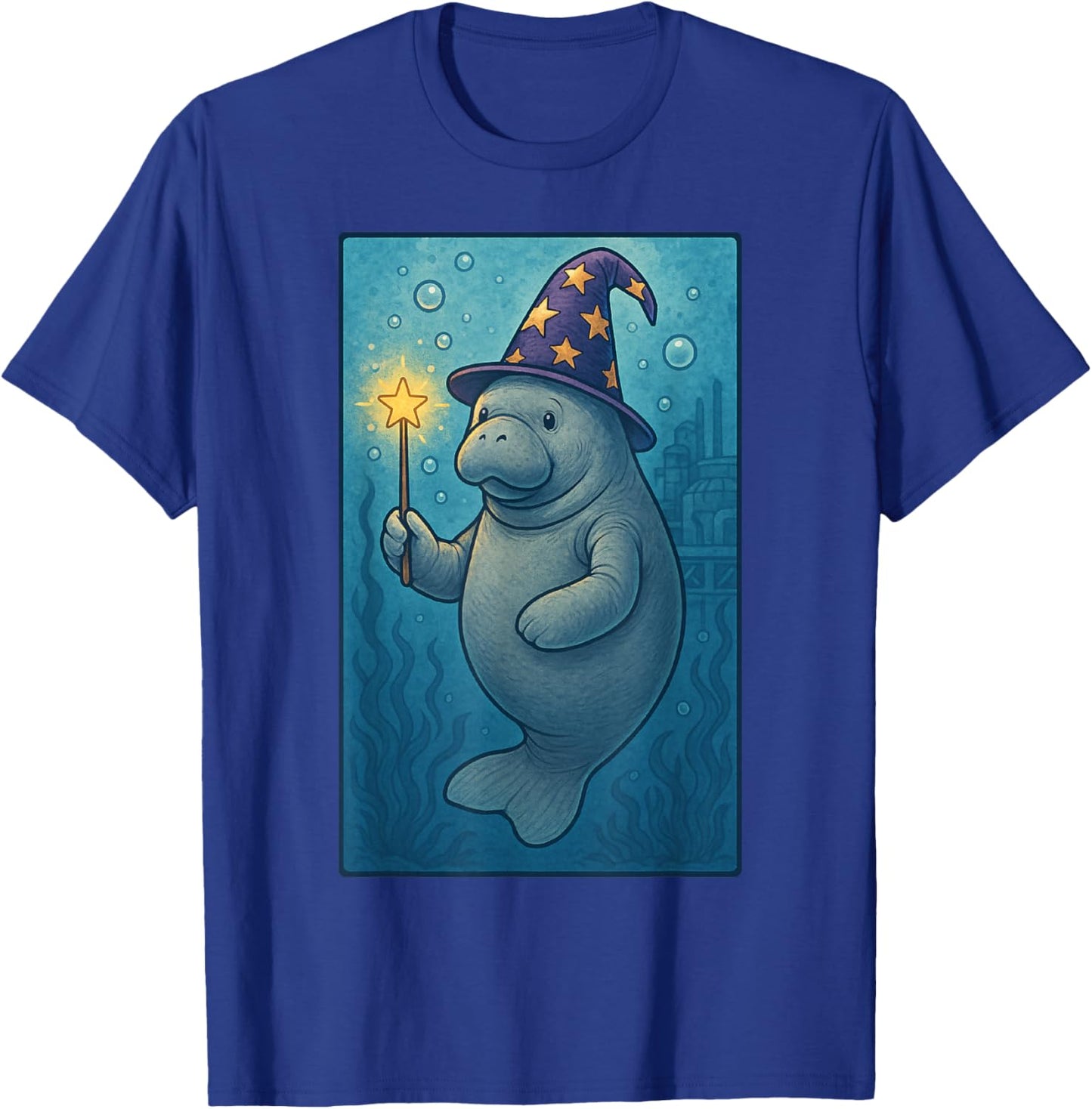 Halloween Manatee Wizard Hat Fantasy Artwork T-Shirt - T-Shirt | Royal