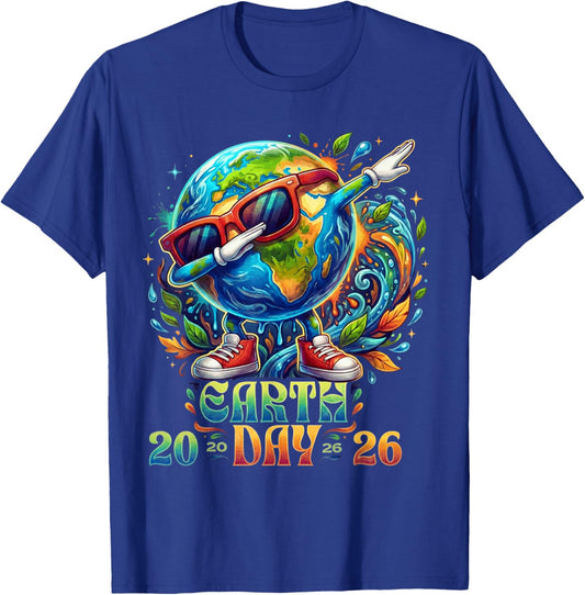 Earth Dabbing Sunglasses 2026 Colorful Earth Day Art T-Shirt - T-Shirt | Royal