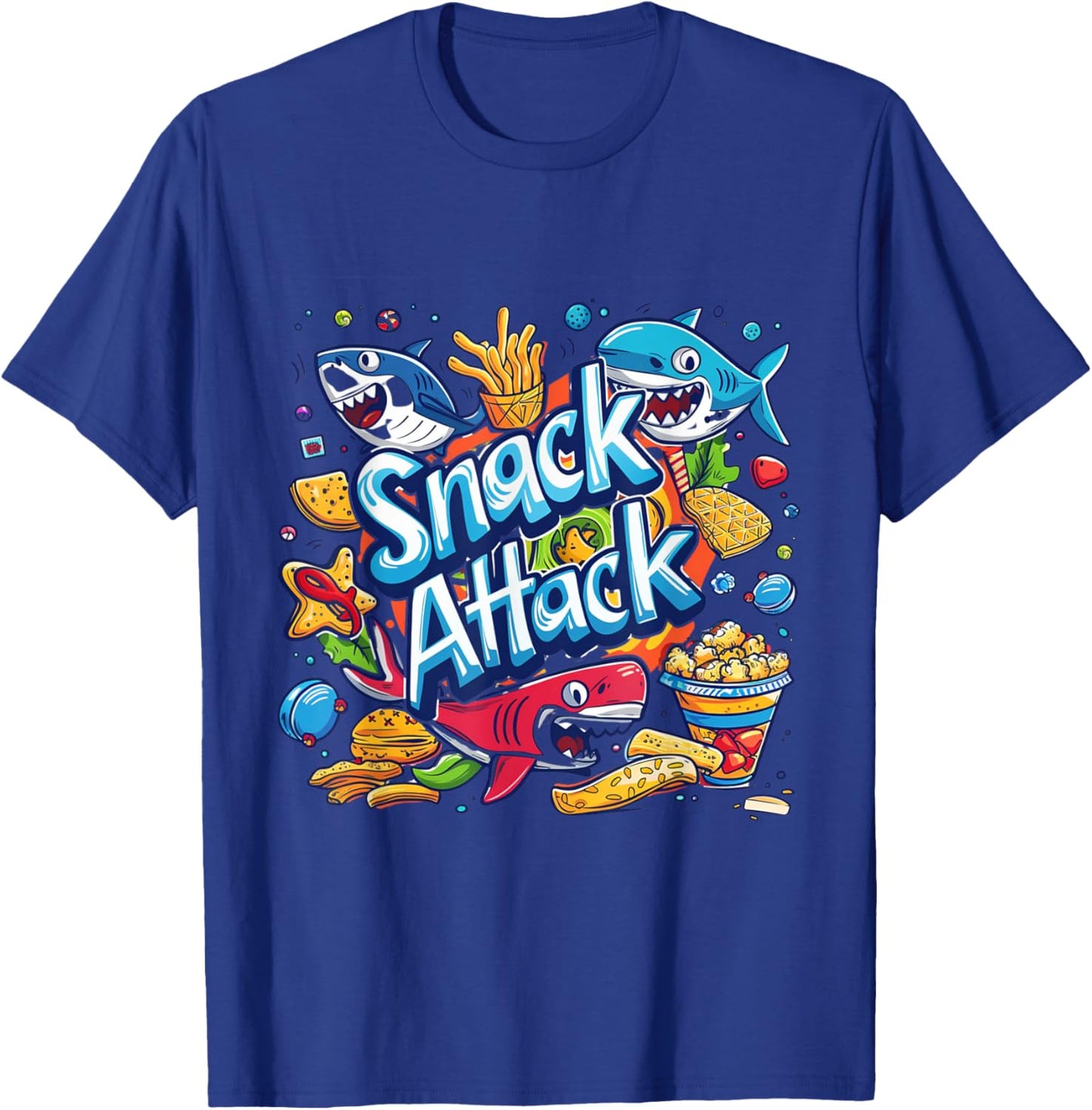 Snack Attack Funny Food Foodie Munchies Children Kids Shark T-Shirt - T-Shirt | Royal