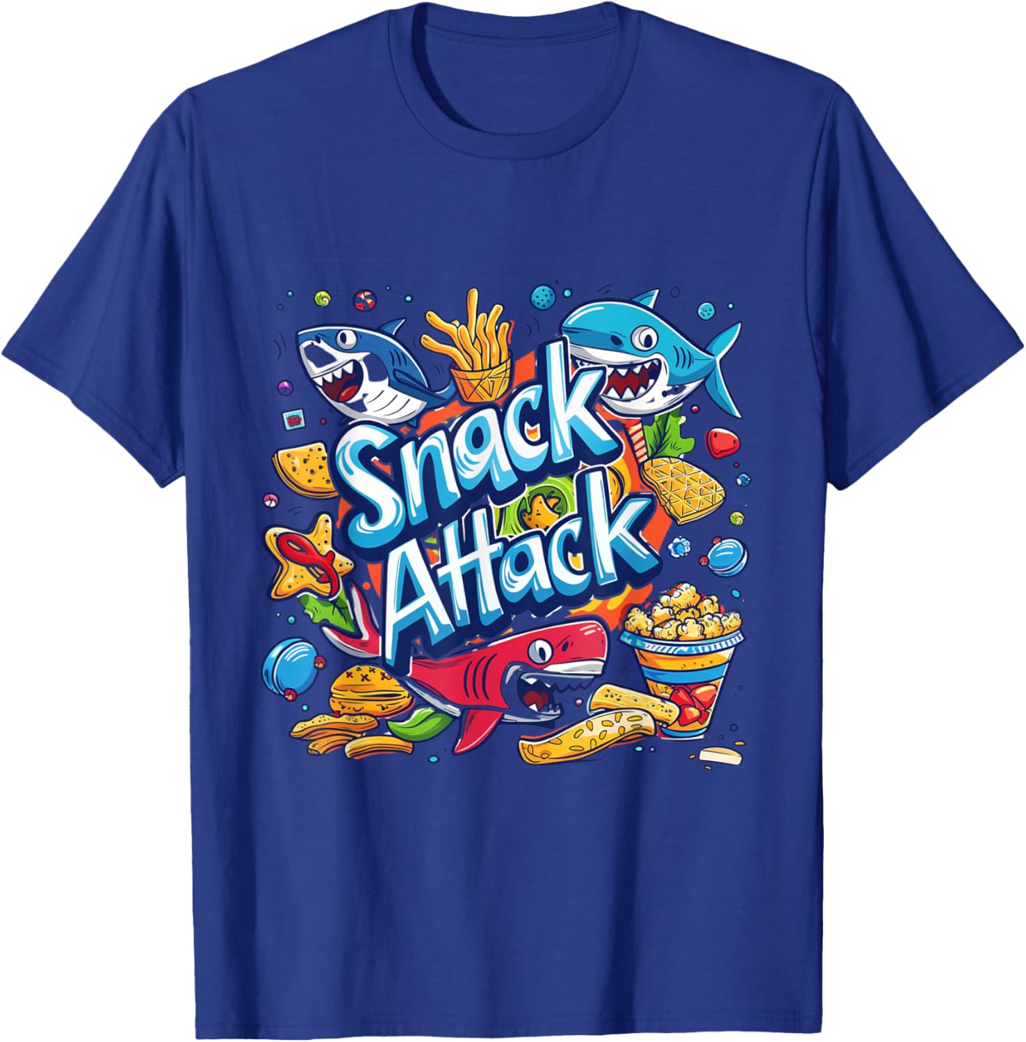 Snack Attack Funny Food Foodie Munchies Children Kids Shark T-Shirt - T-Shirt | Royal